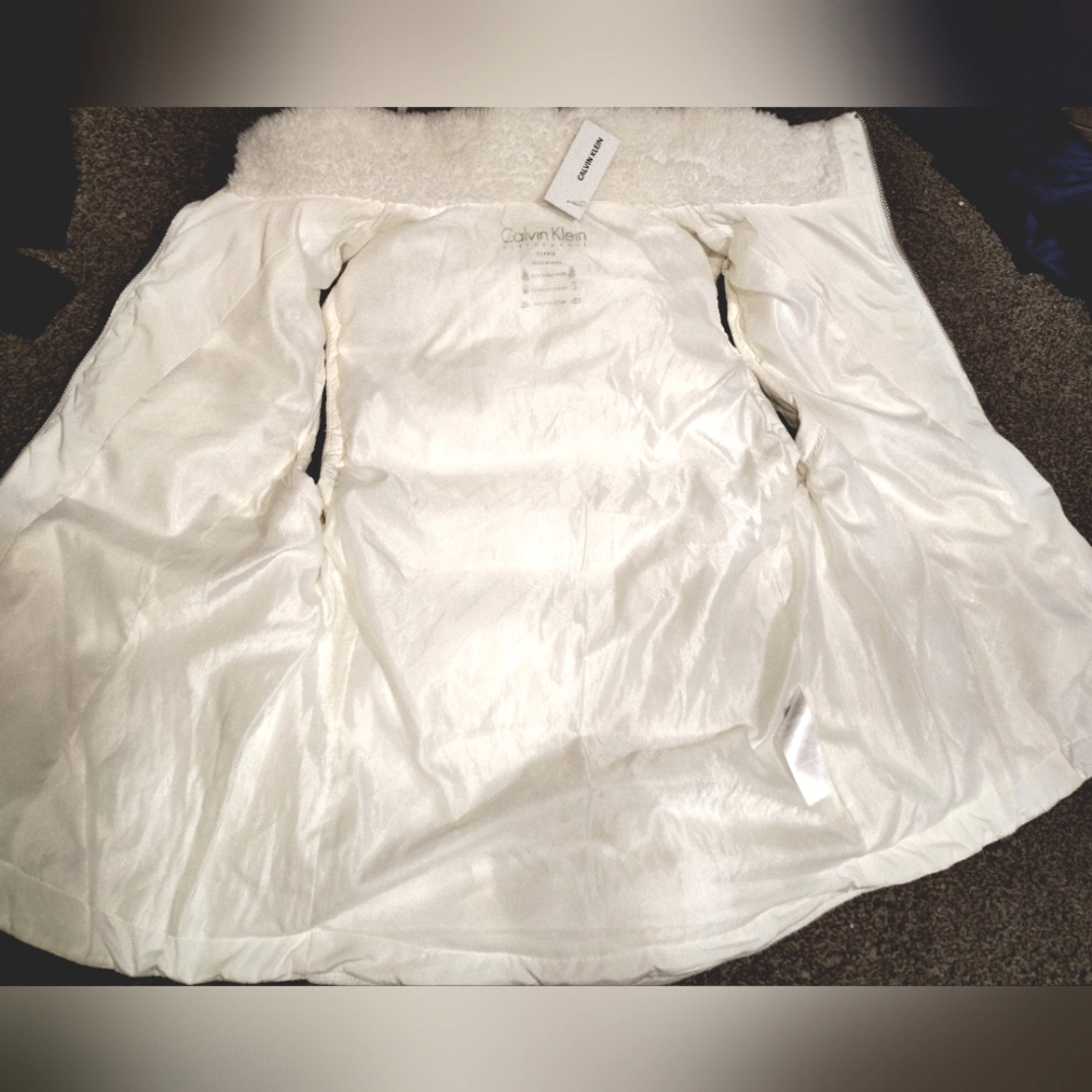 Calvin Klein TAG Puffer Vest, Women Ivory, Hood,Gold ZipUP+Pckts,Collar, XL - Picture 10 of 16